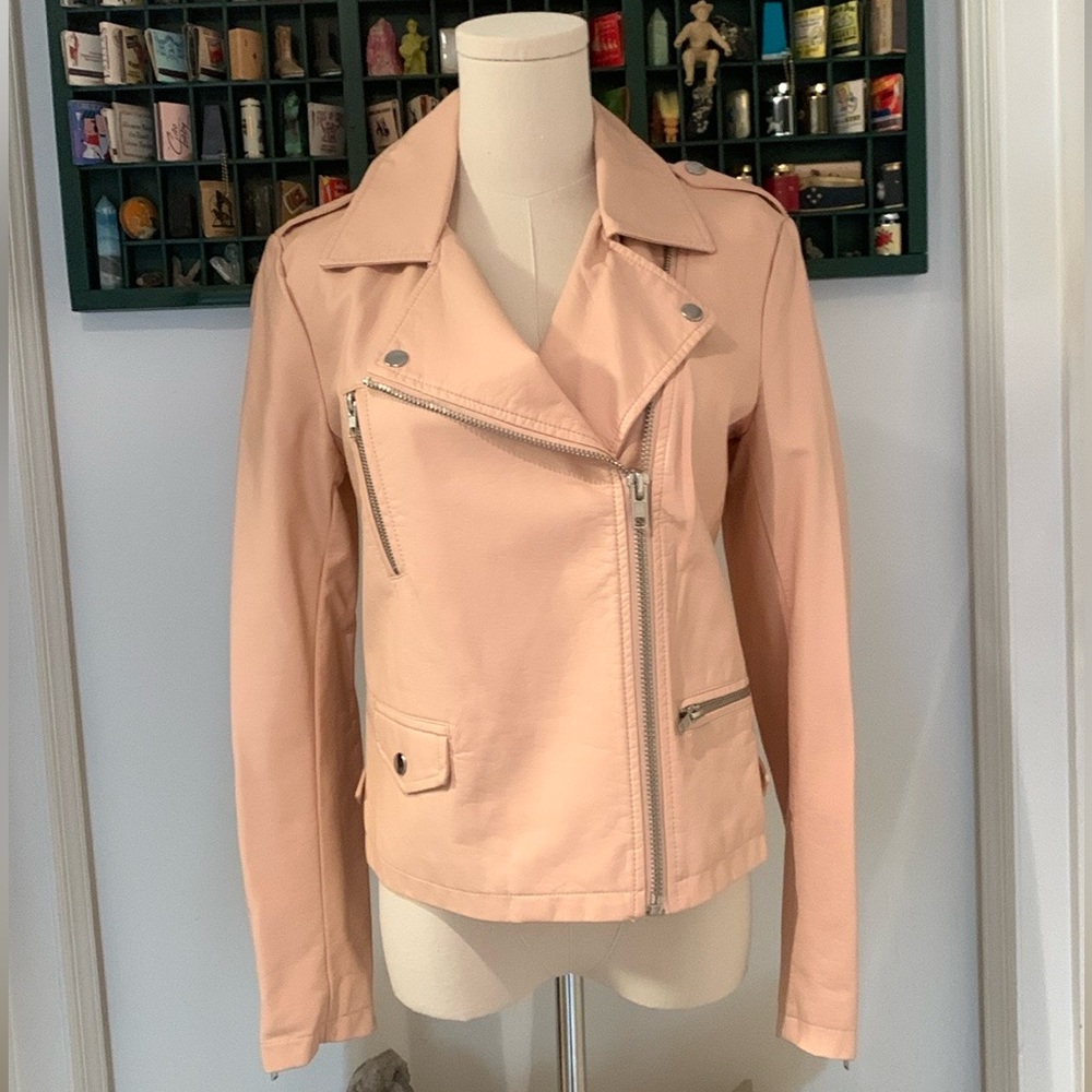 Pink Faux Leather Moto Jacket